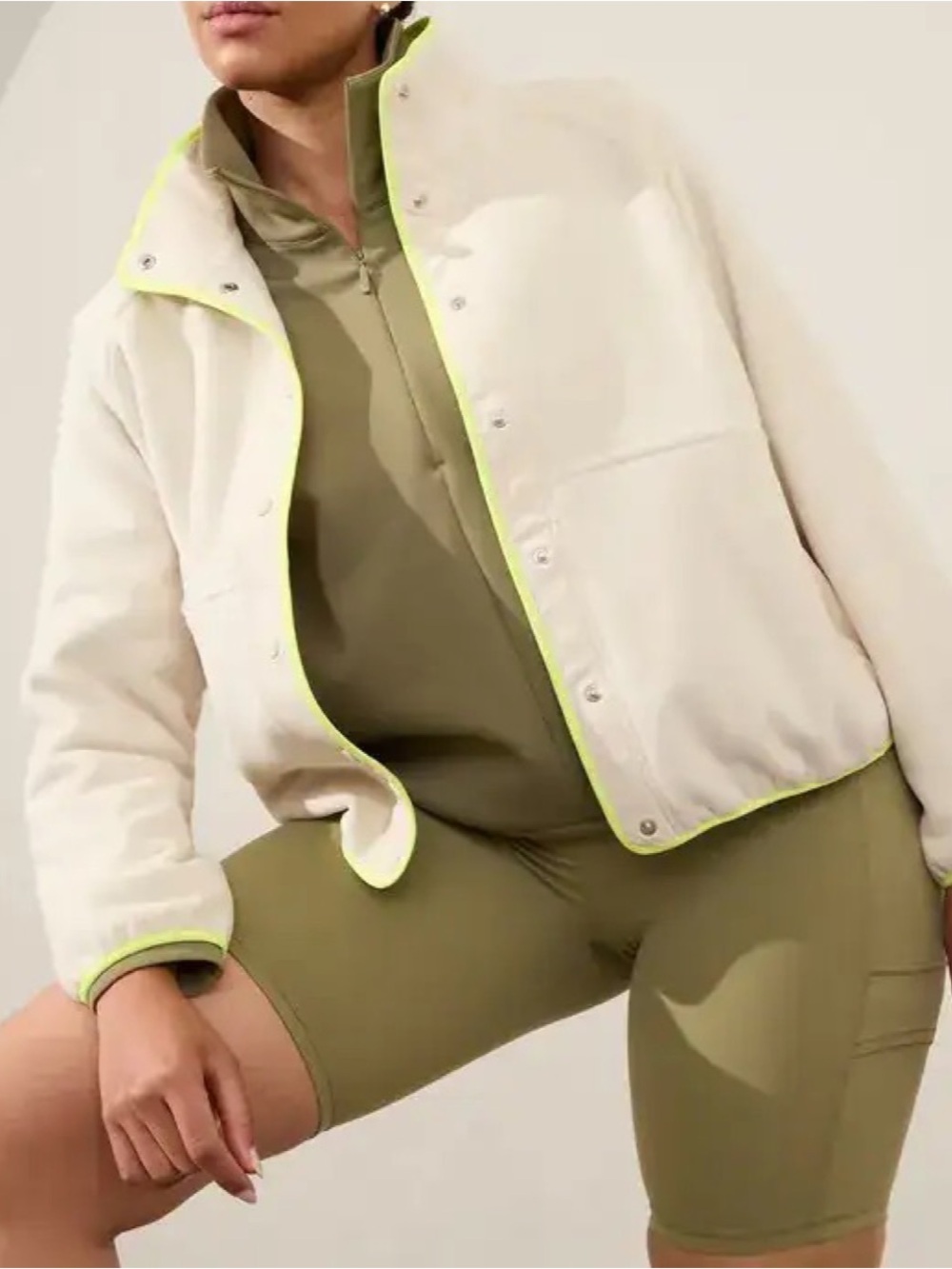 Athleta Overlook Microfleece Button Jacket Bone Beige Women’s Size Large NWT